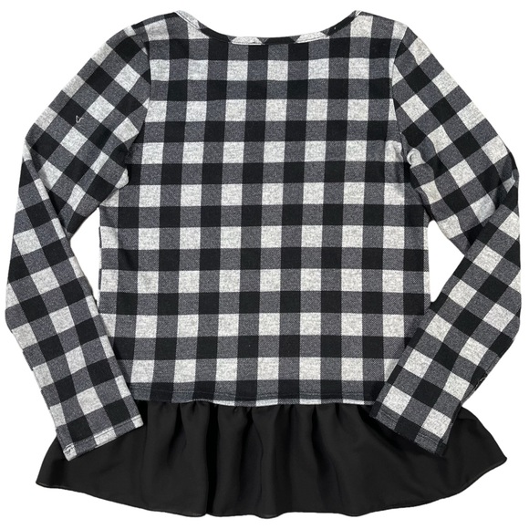 New Mode size medium long sleeve black & white checkered shirt, ruffle bottom - Picture 5 of 9